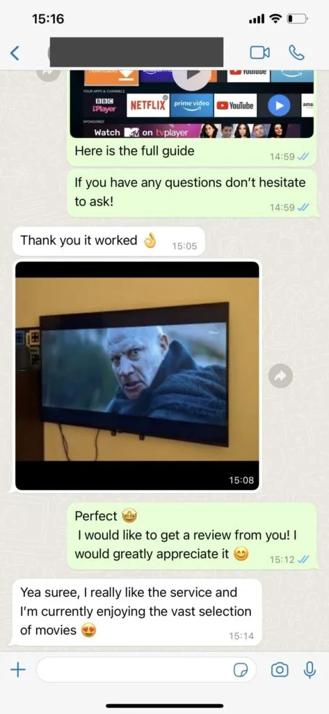 Rexotv WhatsApp Customer Support Chat Interaction Screenshot 1
